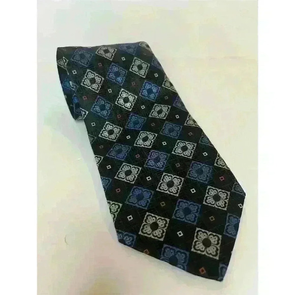 Jos. A. Bank Men's Silk Tie Blue Geometric Pattern Classic Length - Picture 1 of 4